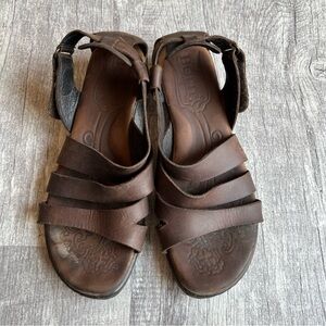 BORN Brown Leather Strappy Low Wedge Sandals Comfort Shoes 10